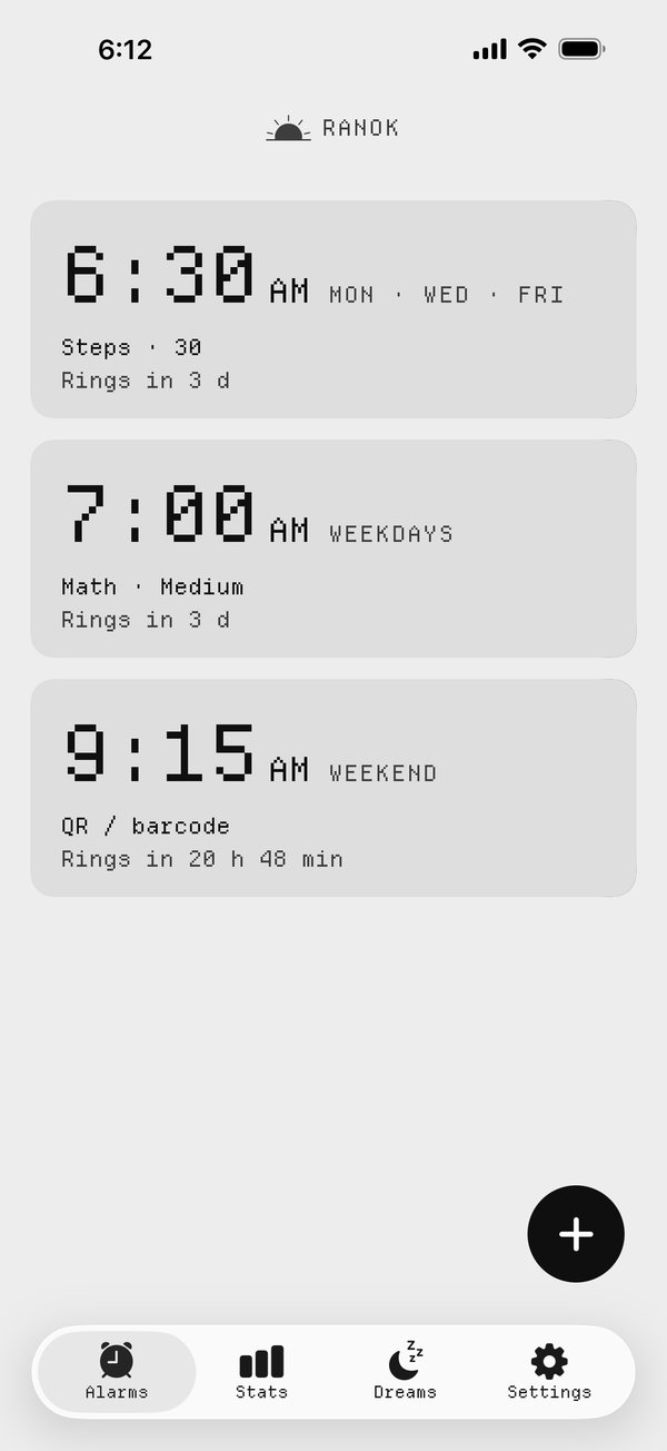 The alarm list, each alarm with its own mission.