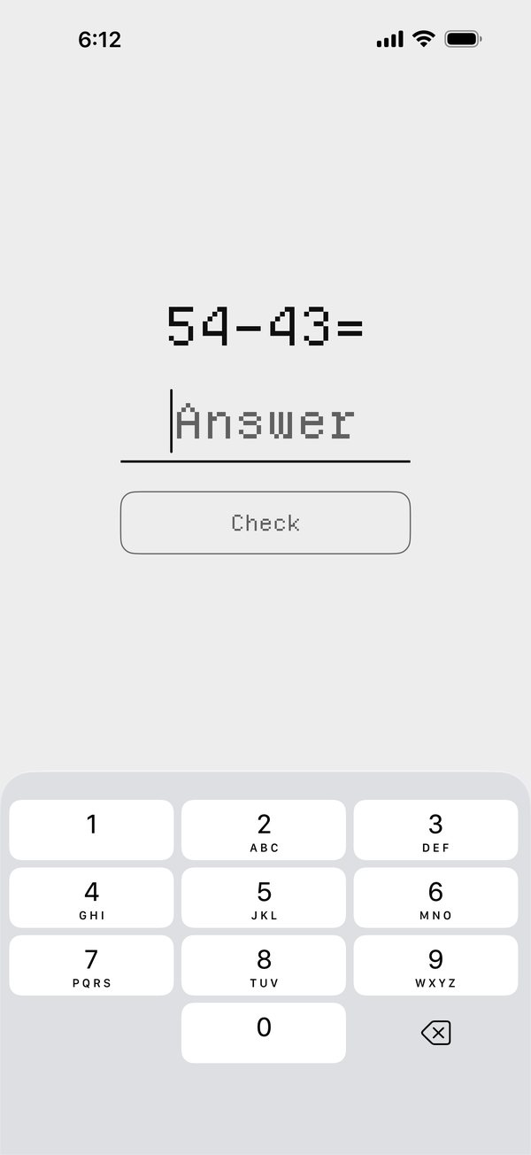 The mission screen: a sum, an answer field and a Check button.